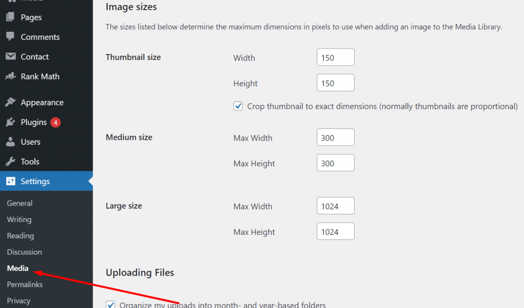 WordPress Media Settings