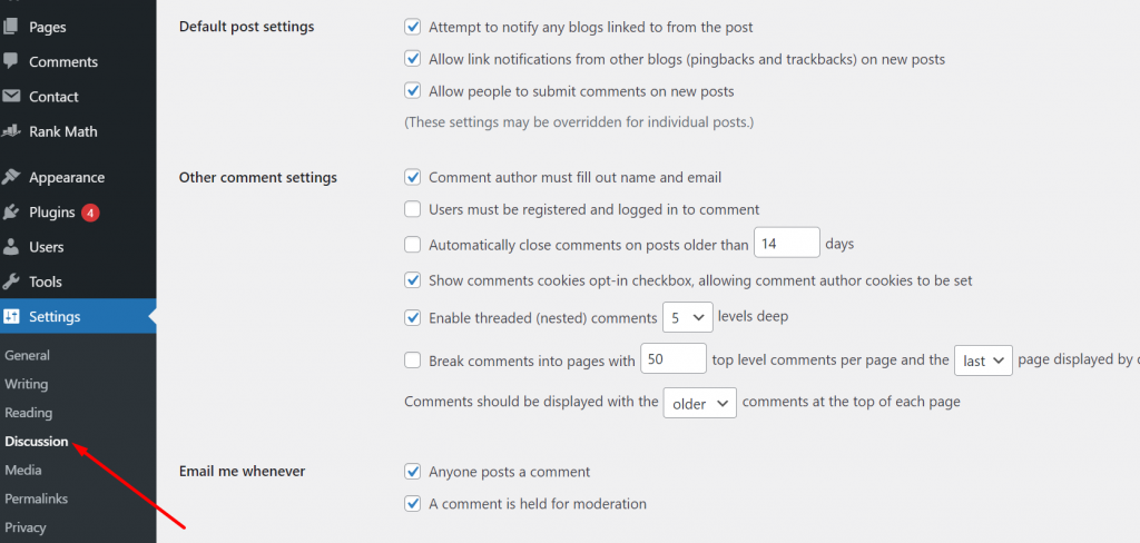 WordPress Discussion Settings