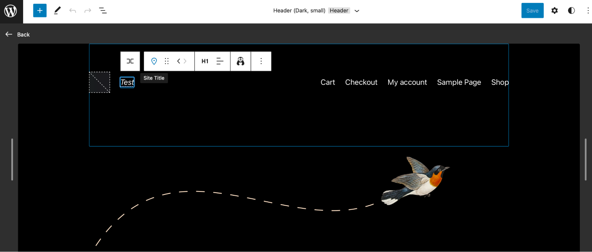 esempio del Site Editor in azione