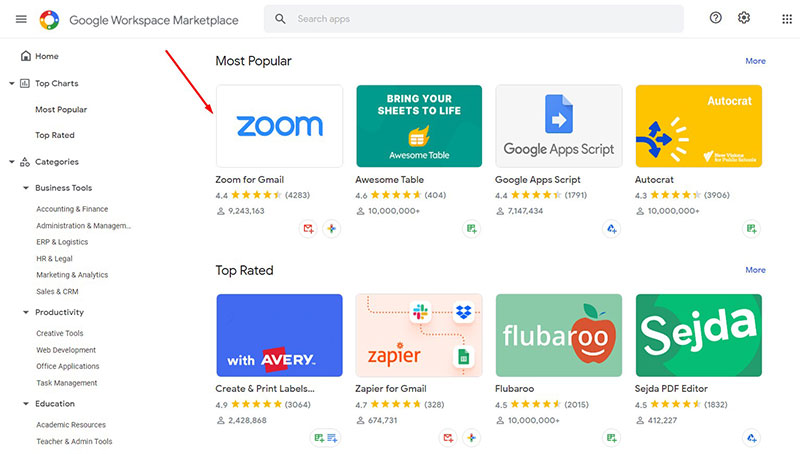 Componente aggiuntivo per lo zoom del marketplace di Google Workspace