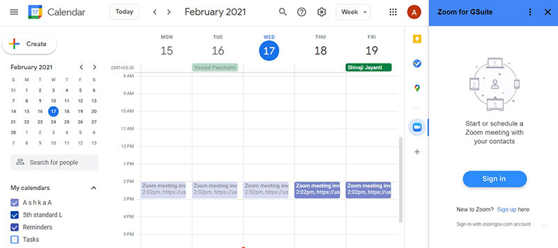 zoom del calendario di google per gsuite