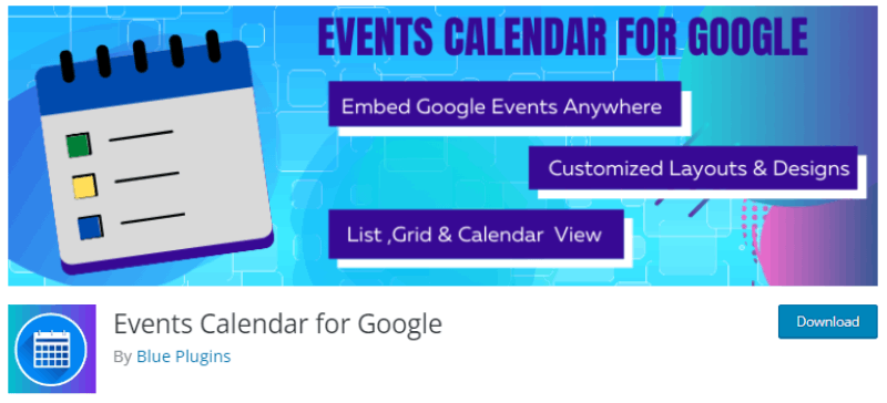 calendario degli eventi per lo screenshot della pagina di download di google