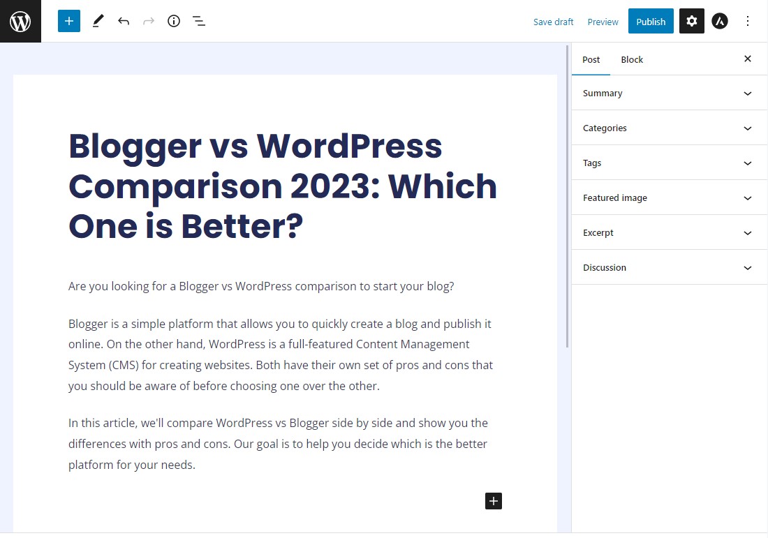 Editor di blocchi di WordPress