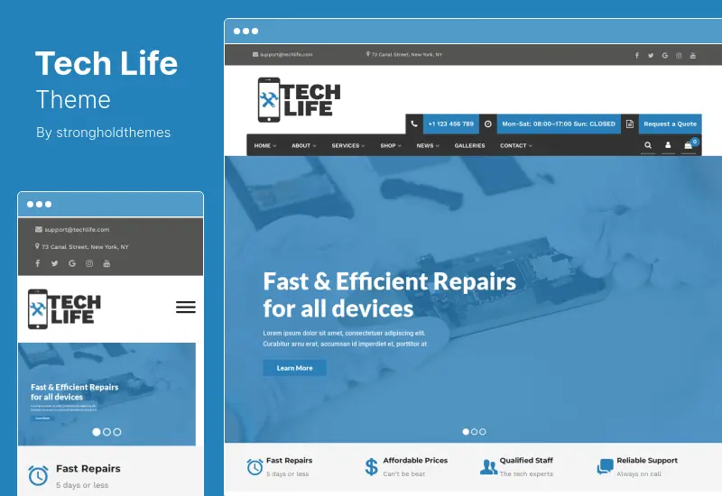 Tema TechLife: tema WordPress per negozio di riparazioni di dispositivi mobili, tecnologia ed elettronica