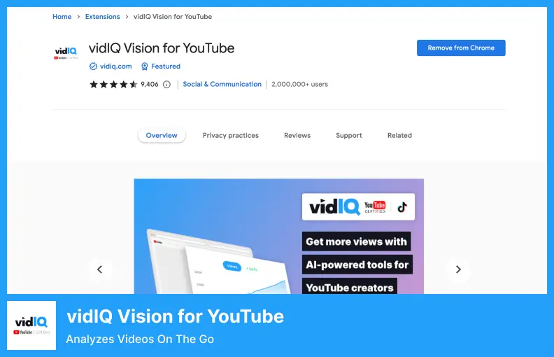 vidIQ Vision for YouTube - 外出先で動画を分析