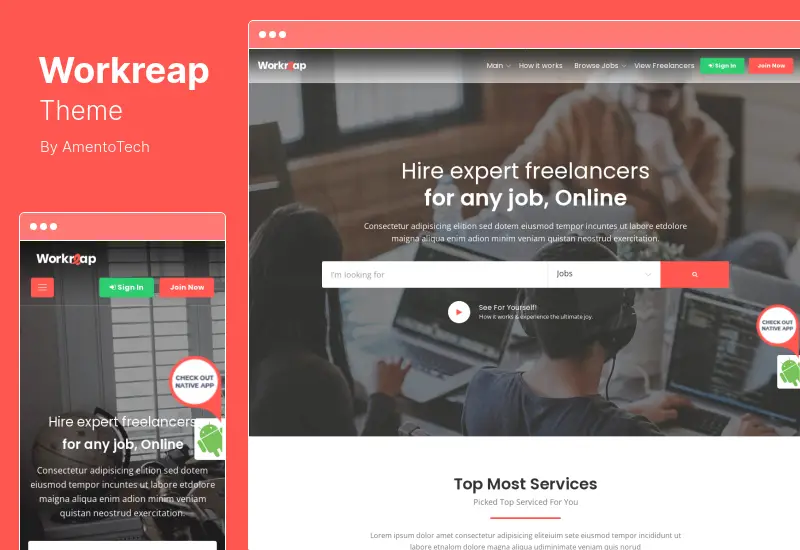 Tema Workreap - Marketplace freelance e tema WordPress per directory