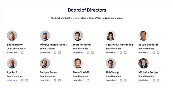 Atlassian board of directors section