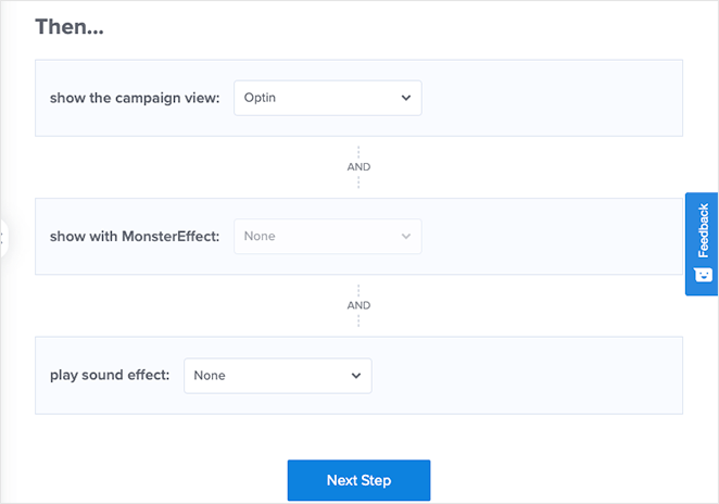 Campaign action settings OptinMonster