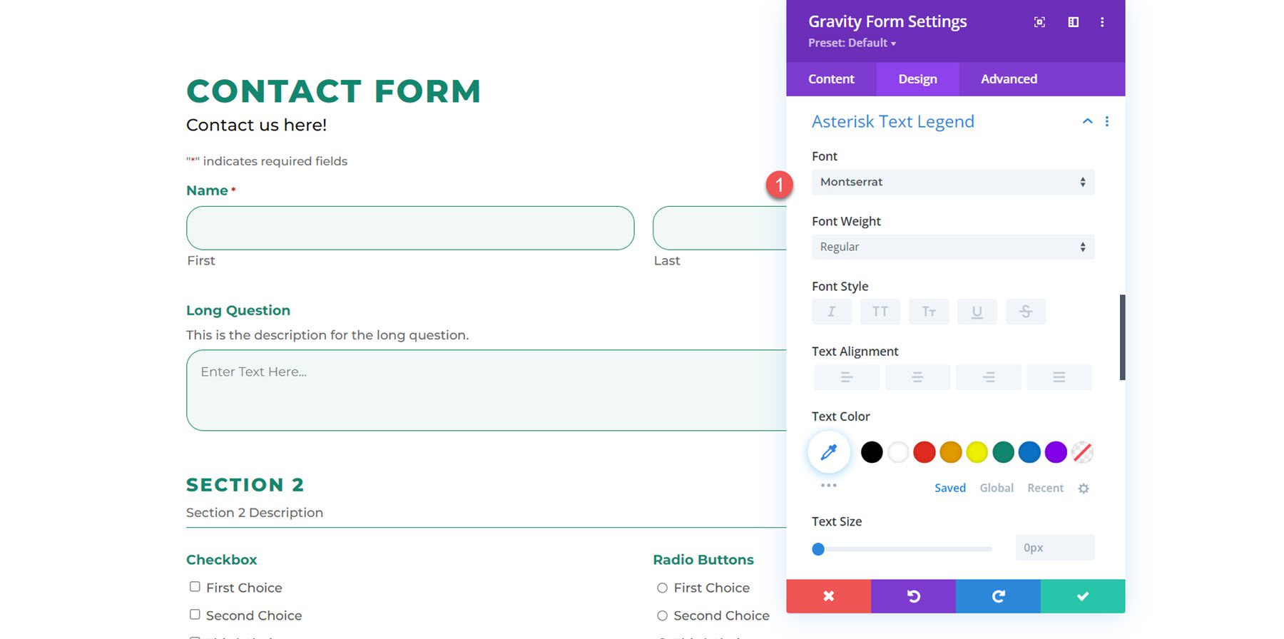 Divi Plugin Highlight Divi Gravity Forms Asterisk Legend