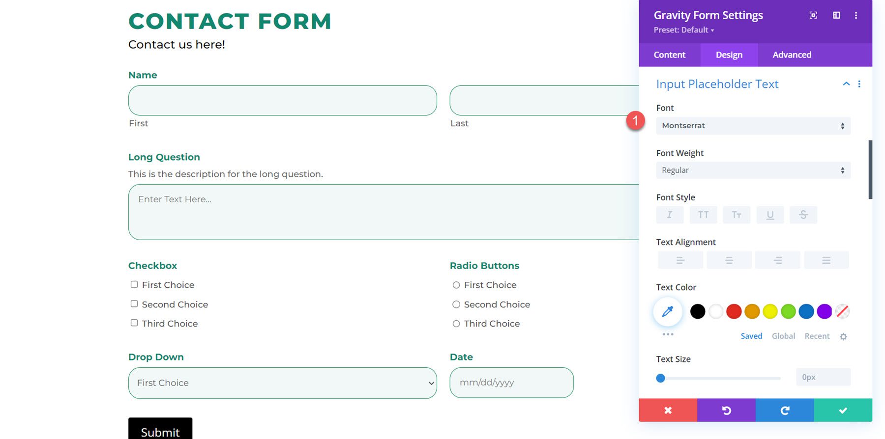 Divi Plugin Podświetl Divi Gravity Forms Input Symbol zastępczy