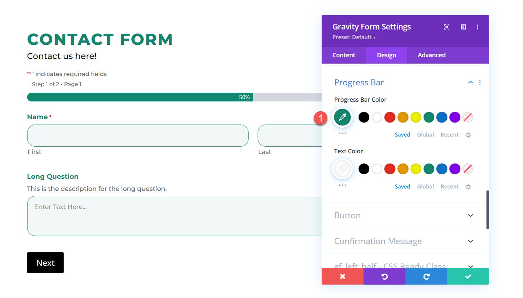 Divi Plugin Podświetl Divi Gravity Forms Pasek postępu