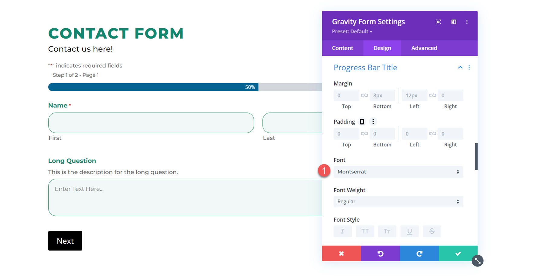 Podświetl Divi Plugin Divi Gravity Forms Tytuł paska postępu