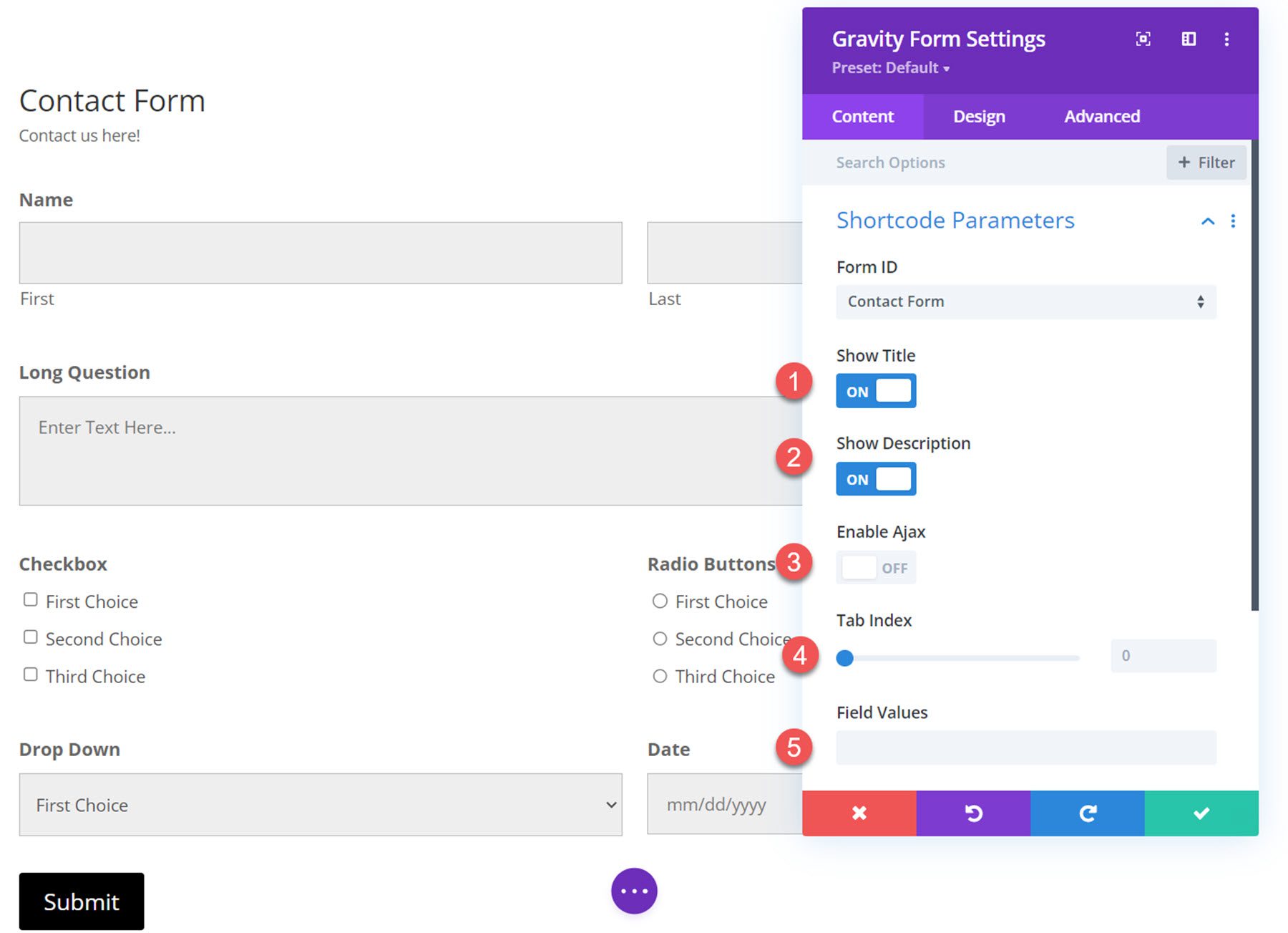 Divi Plugin Podświetl Divi Gravity Forms Shortcode Parametry