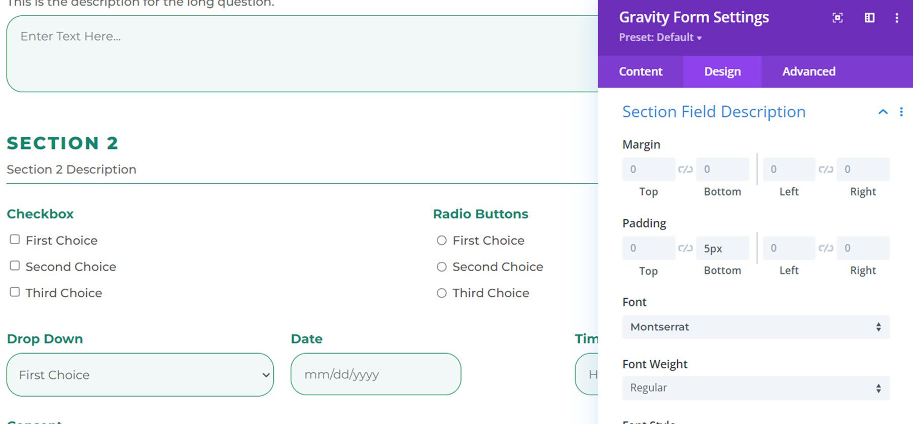 Wtyczka Divi Podświetl formularze Divi Gravity Sekcja Opis pola