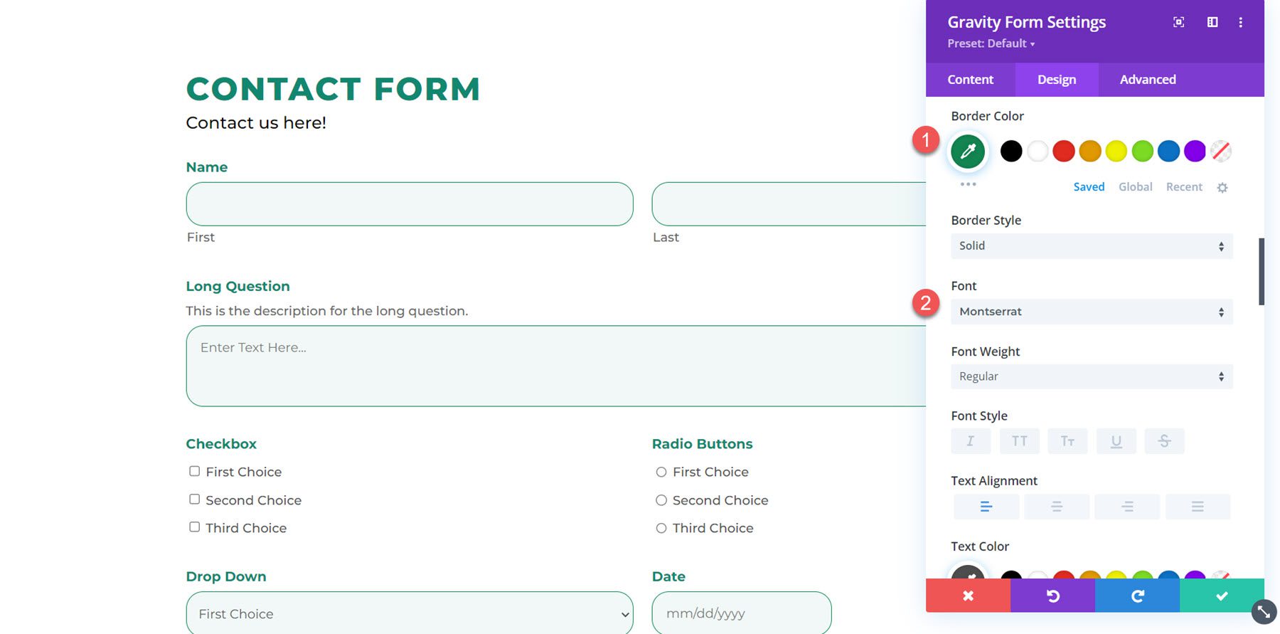 Podświetl Divi Plugin Divi Gravity Forms Dane wejściowe Ogólne 2