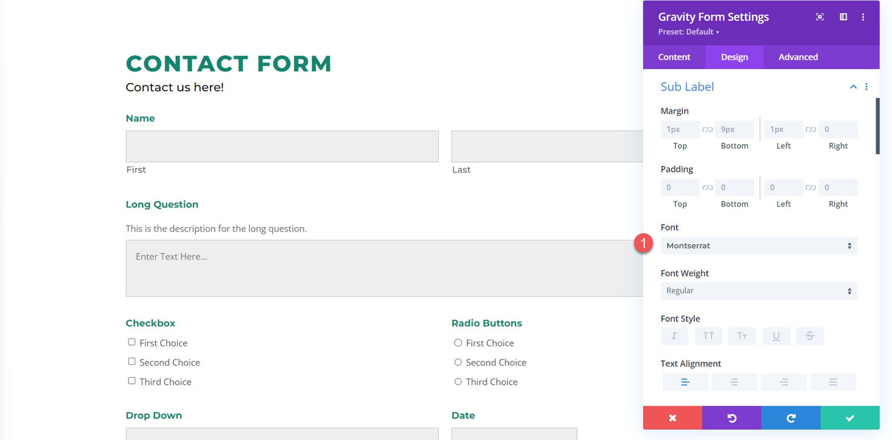 Divi Plugin Wyróżnij Divi Gravity Forms Sub Label