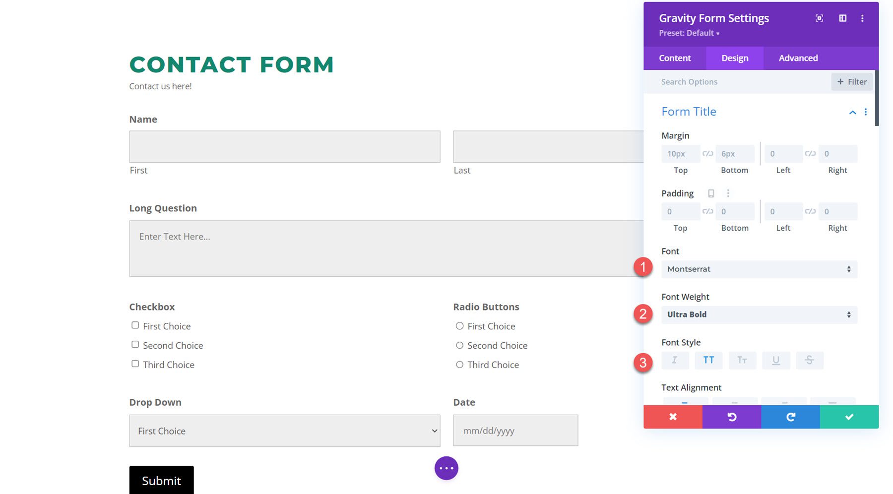 Divi Plugin Podświetl Divi Gravity Forms Tytuł formularza