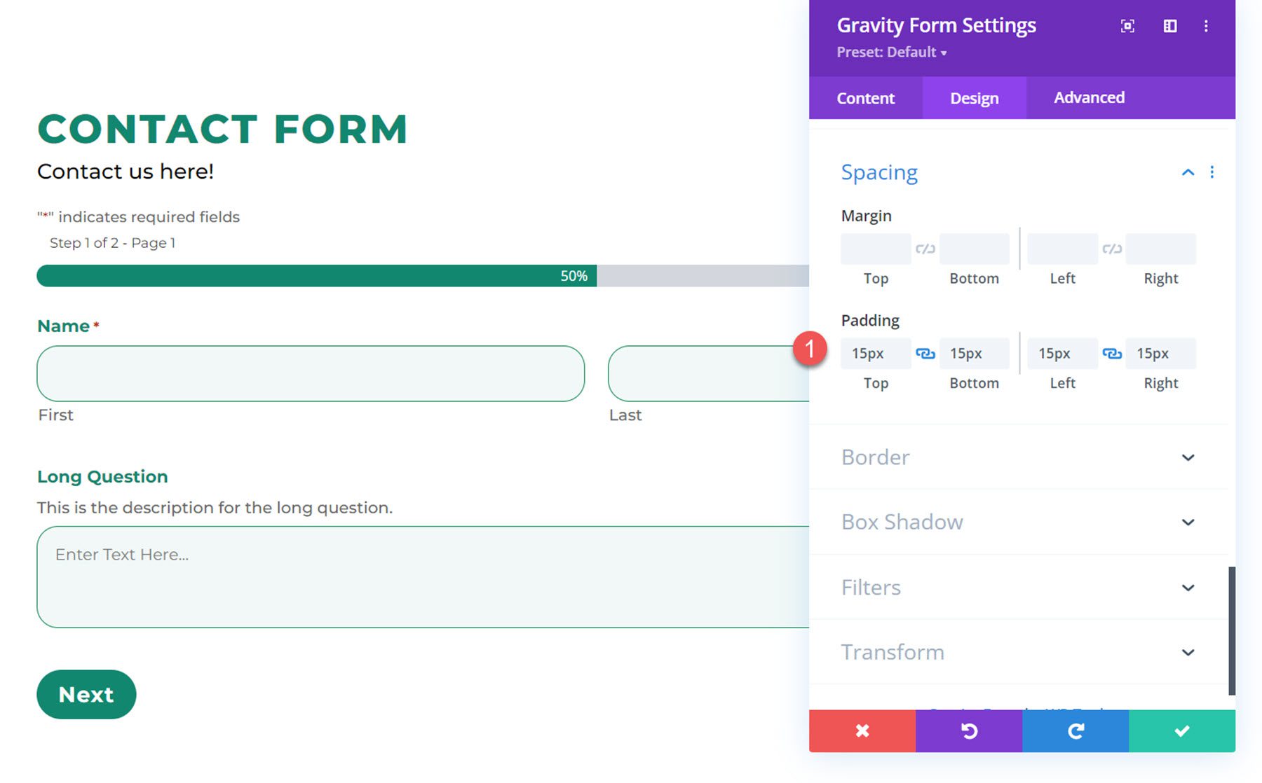 Divi Plugin Podświetl Divi Gravity Forms Odstępy