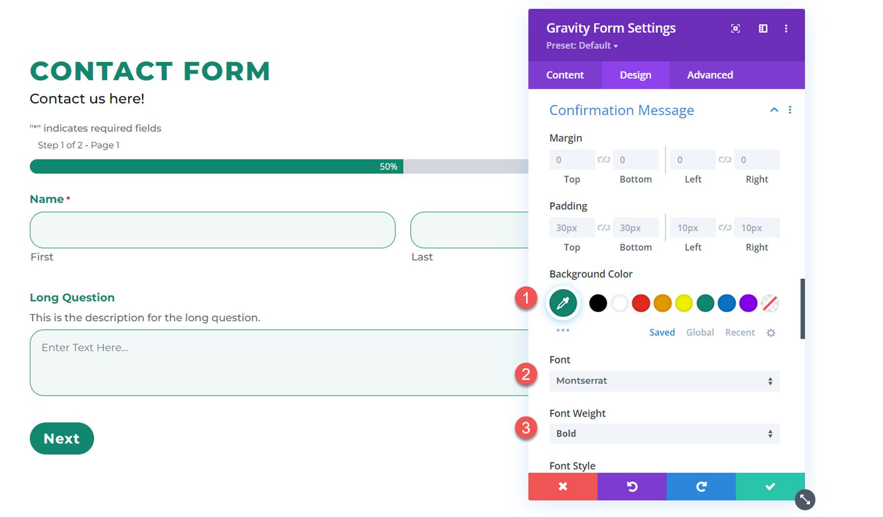 Divi Plugin Podświetl Divi Gravity Forms Ustawienia komunikatów potwierdzających