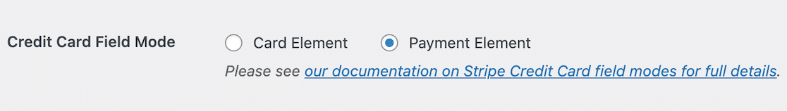 The credit card field setting for Stripe