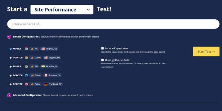 WebPageTest-site-performanță