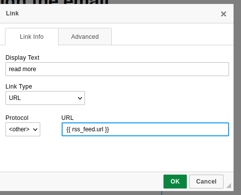 Insertion d'un lien par flux RSS :