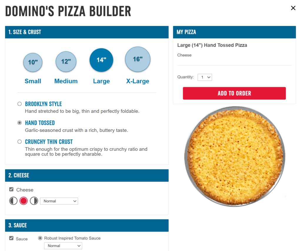 Constructor de pizza Dominos