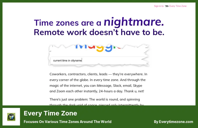 Every Time Zone - 世界中のさまざまなタイムゾーンに焦点を当てています