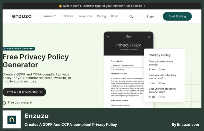 Enzuzo - 创建符合 GDPR 和 CCPA 的隐私政策