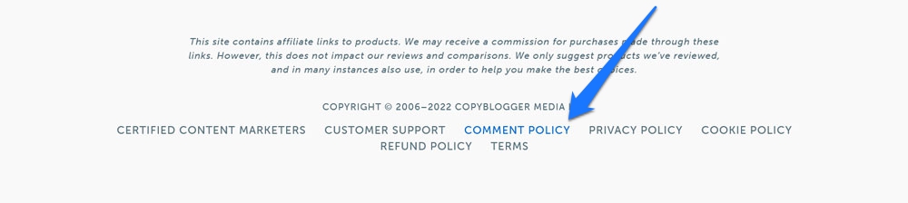 copyblogger 链接到页脚中的评论政策