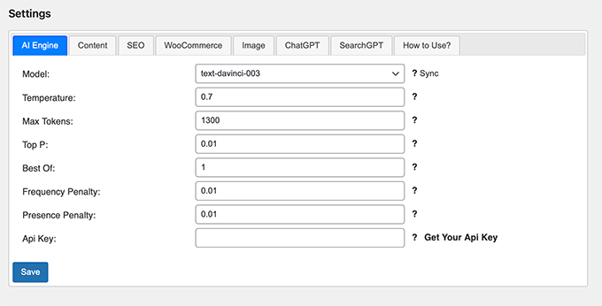 GPT AI Power plugin settings