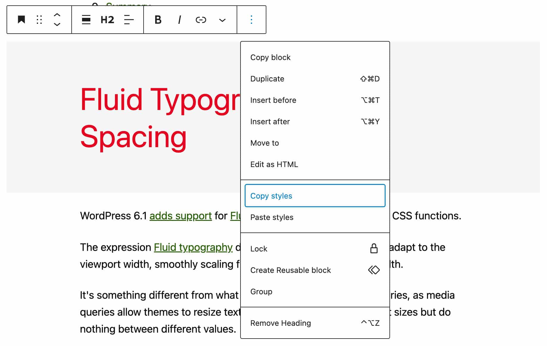 在 WordPress 6.2 中复制样式