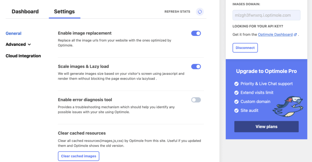 除了 AVIF WordPress 图像转换之外的 Optimole 一般设置