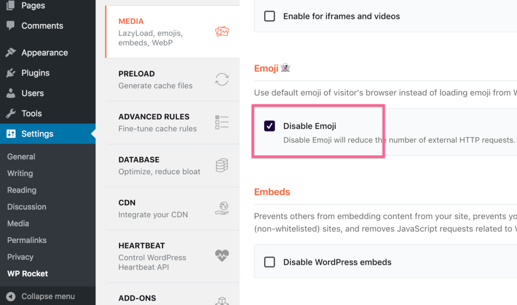 Wp Rocket Emojileri Devre Dışı Bırak