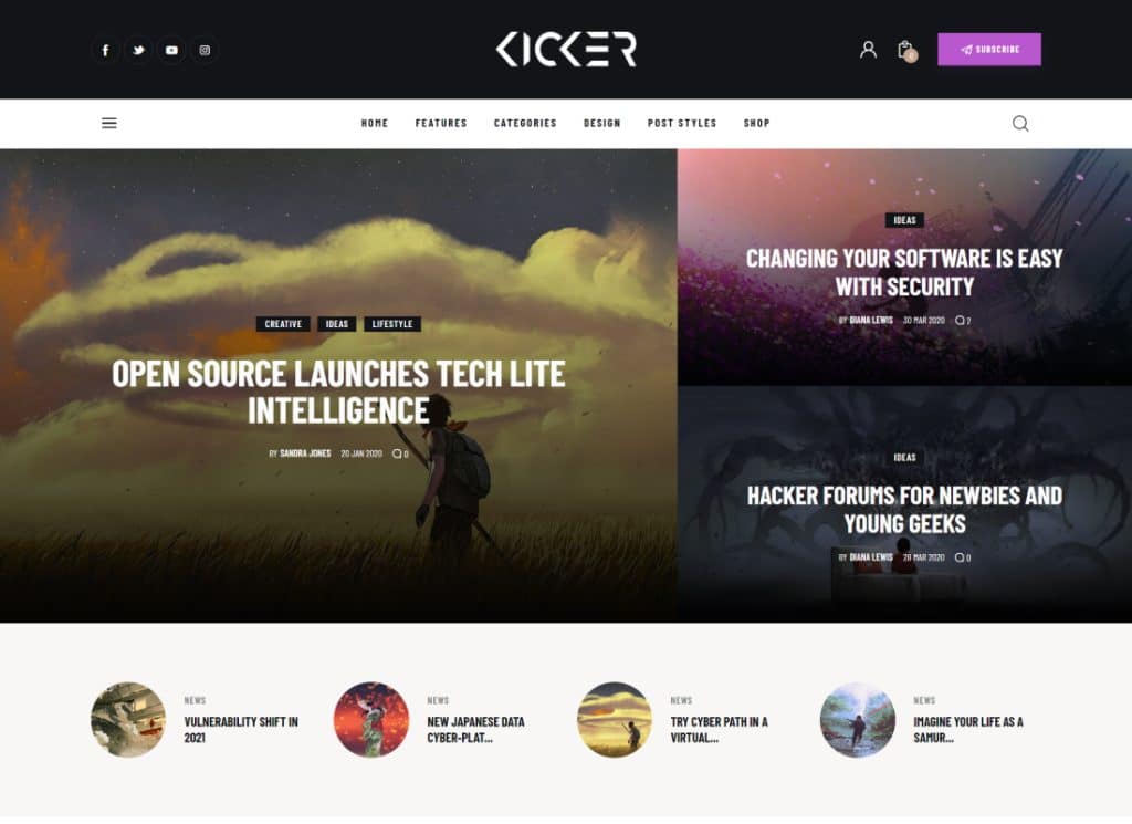 Kicker - Temă WordPress pentru reviste de blog multifuncțional