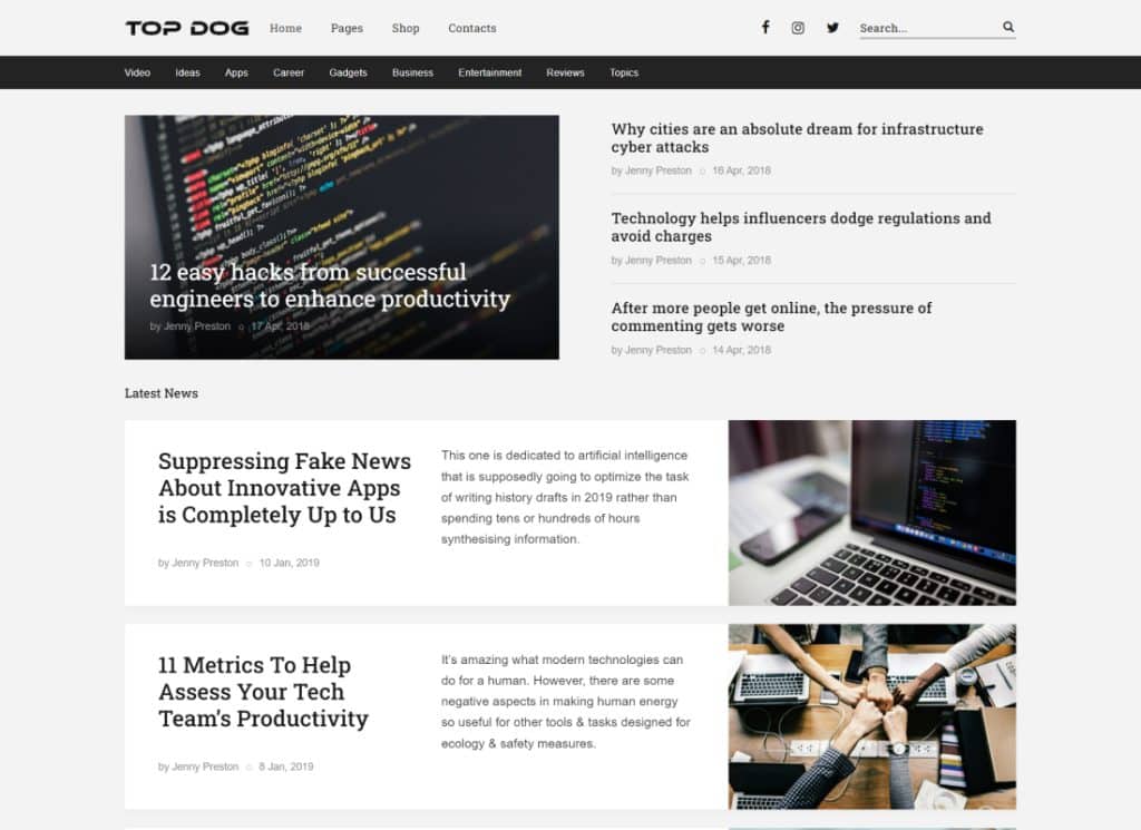 Top Dog - All-in-One Elementor Blog & Magazine Theme WordPress