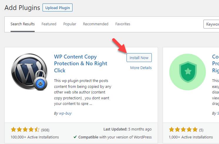 instal WP Content Copy Protection & Tanpa Klik Kanan