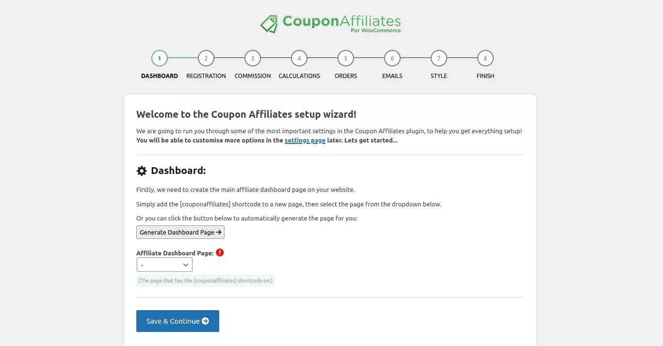 zrzut ekranu kreatora konfiguracji Coupon Affiliates