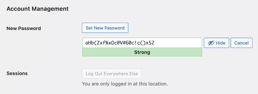 Ustawianie nowego silnego hasła w WordPress.