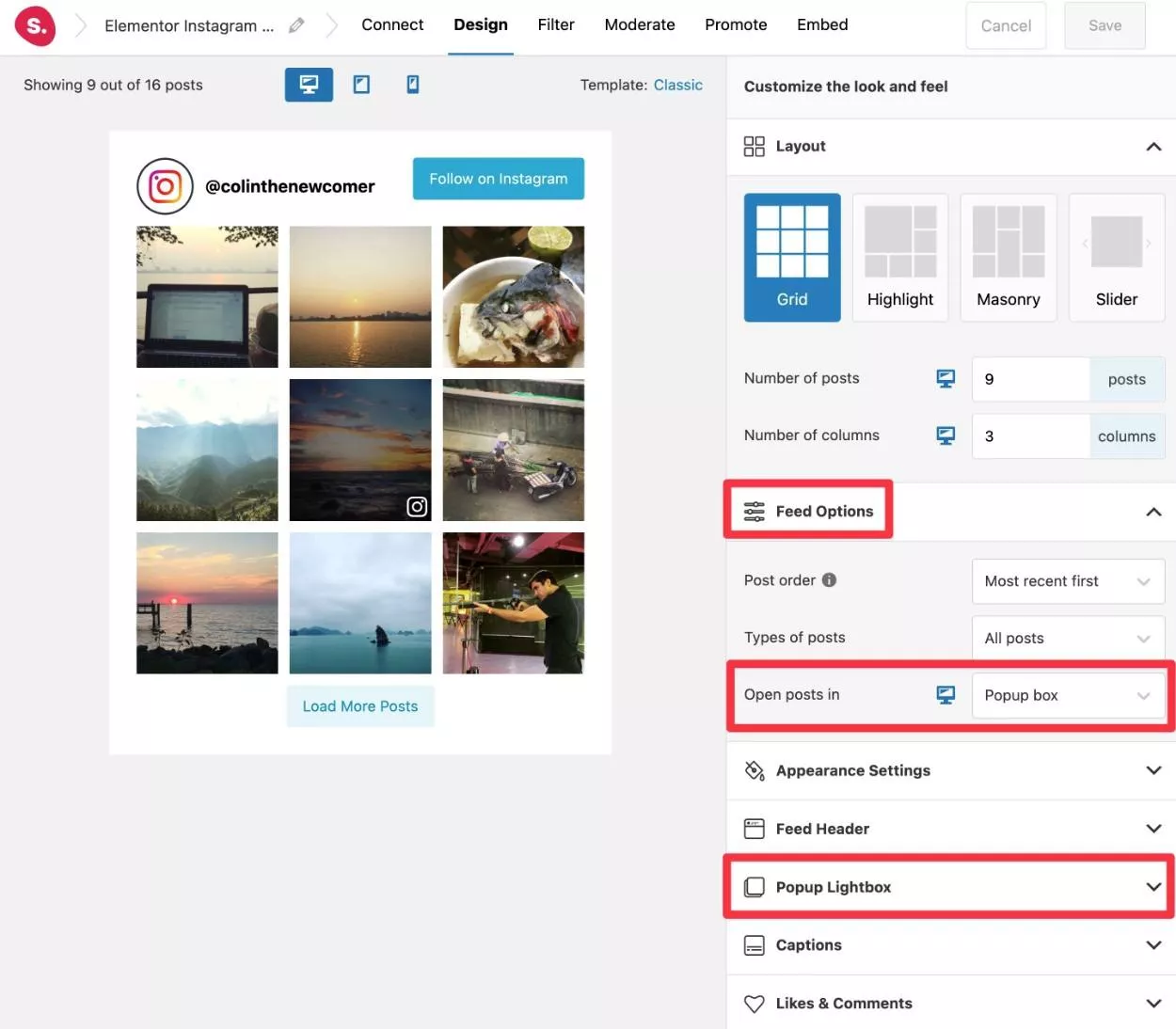 Configuración de la caja de luz