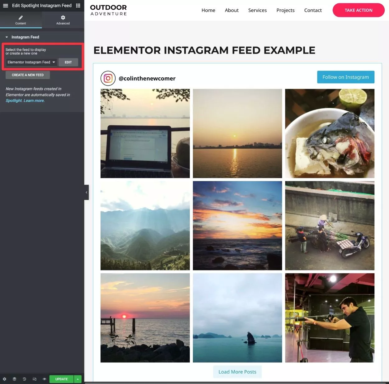 Widget de fuente de Instagram de Elementor