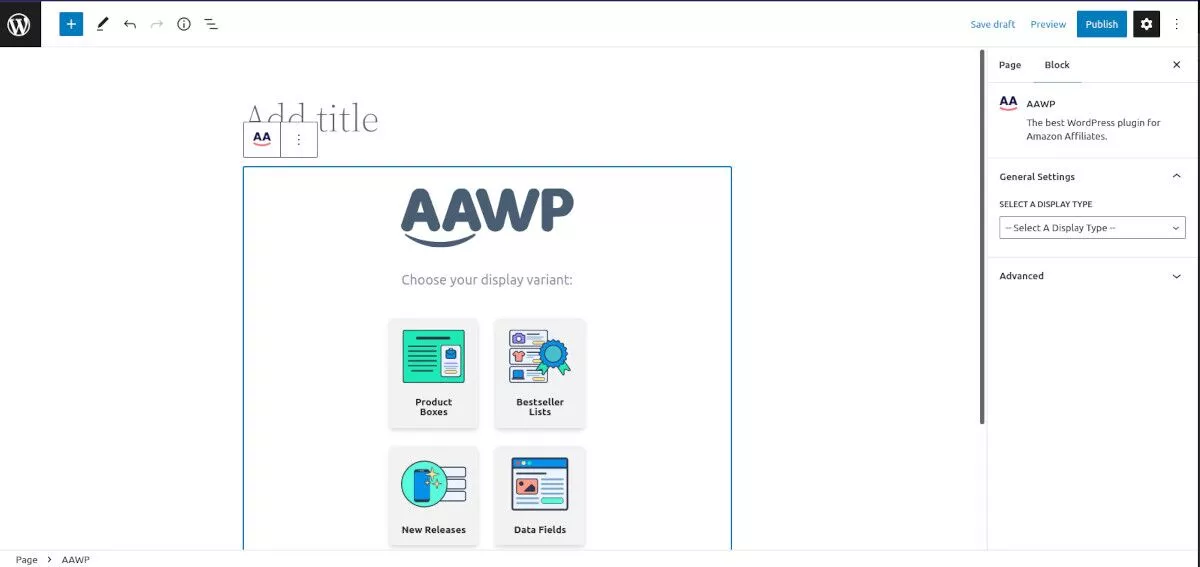 скриншот блока AAWP Gutenberg