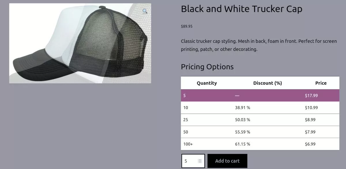 captura de pantalla de la página del producto WoOCommerce