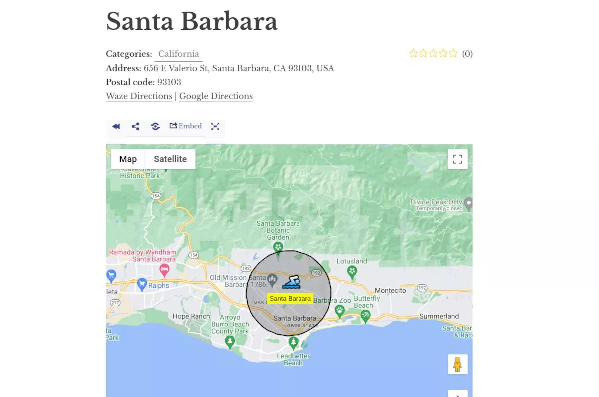 screenshot della mappa visualizzata di Santa Barbara