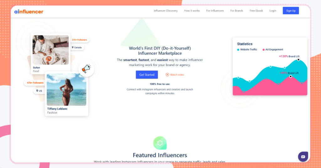 Ein Screenshot der Homepage von Ainfluencer.com