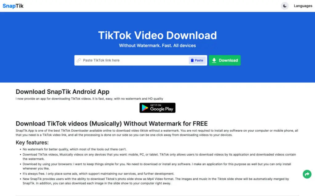 App per la rimozione della filigrana tiktok: SnapTik