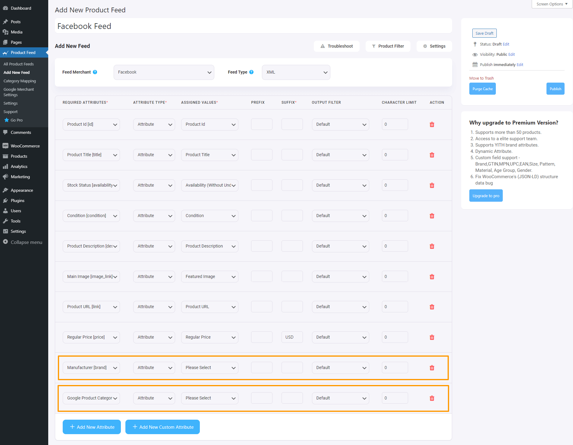 Konfigurieren Sie erforderliche Attribute