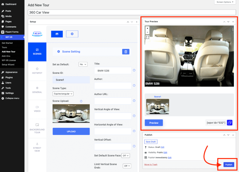 Visualizza in anteprima e pubblica 360 Car View