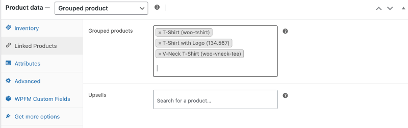 configurazione dei prodotti raggruppati di woocommerce