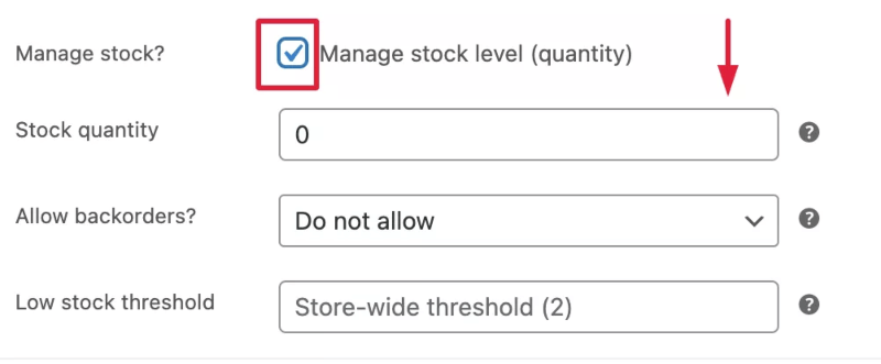 opzione di aggiornamento delle scorte di woocommerce